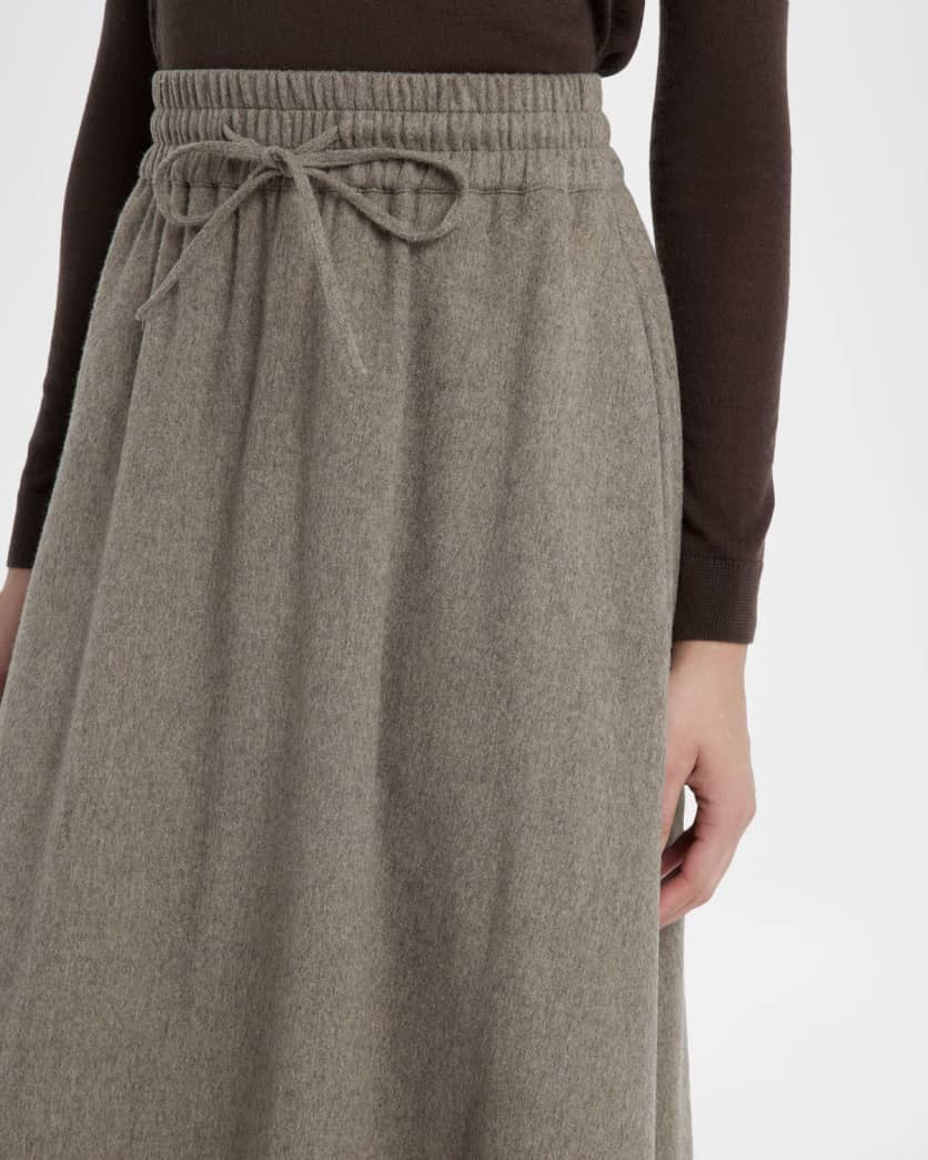 Brushed Wool-Cashmere Drawstring Maxi Skirt