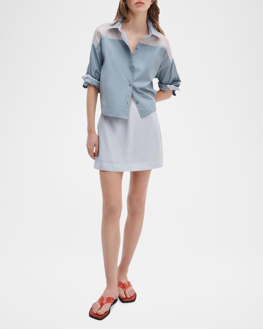 rag & bone Elly Short-Sleeve Chiffon-Yoke Poplin Shirt | Neiman Marcus