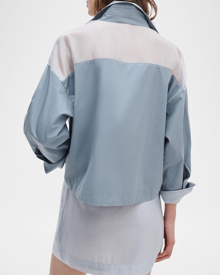 rag & bone Elly Short-Sleeve Chiffon-Yoke Poplin Shirt | Neiman Marcus
