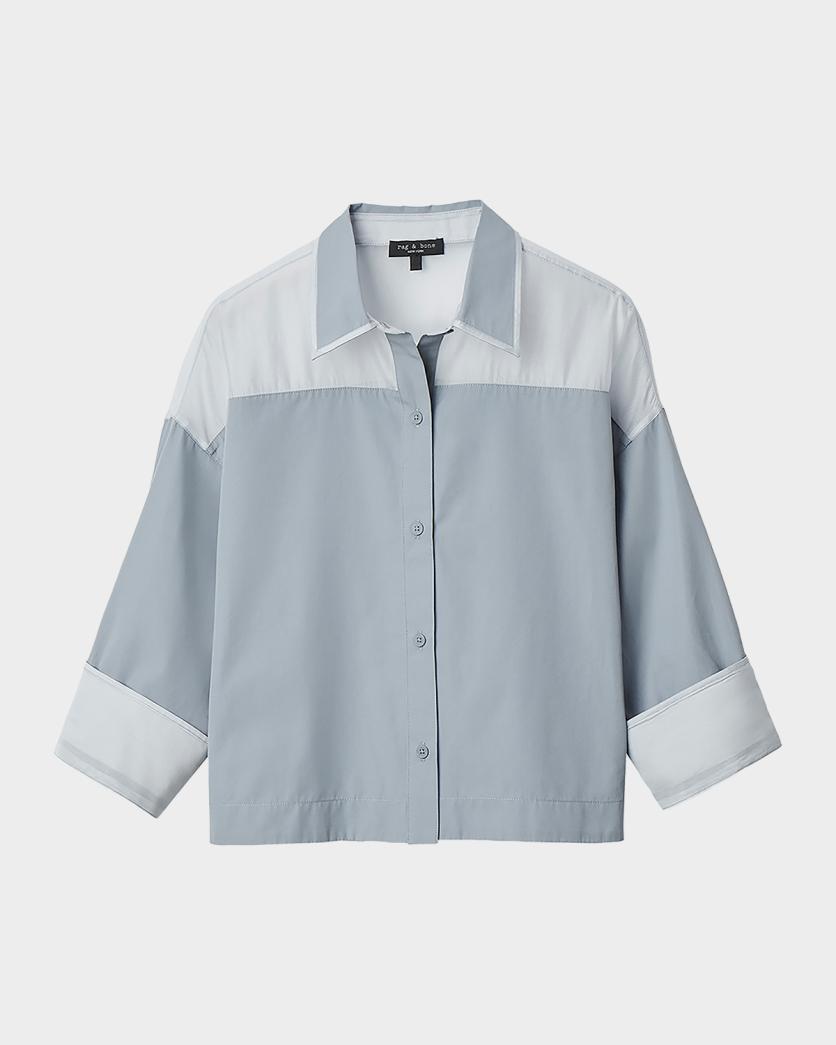 rag & bone Elly Short-Sleeve Chiffon-Yoke Poplin Shirt | Neiman Marcus