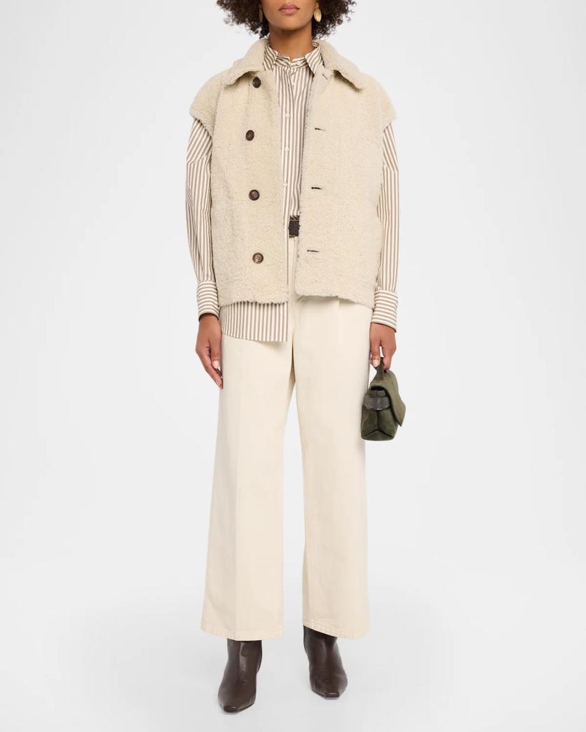 Brunello Cucinelli Reversible Suede & Lamb Shearling Vest | Neiman Marcus