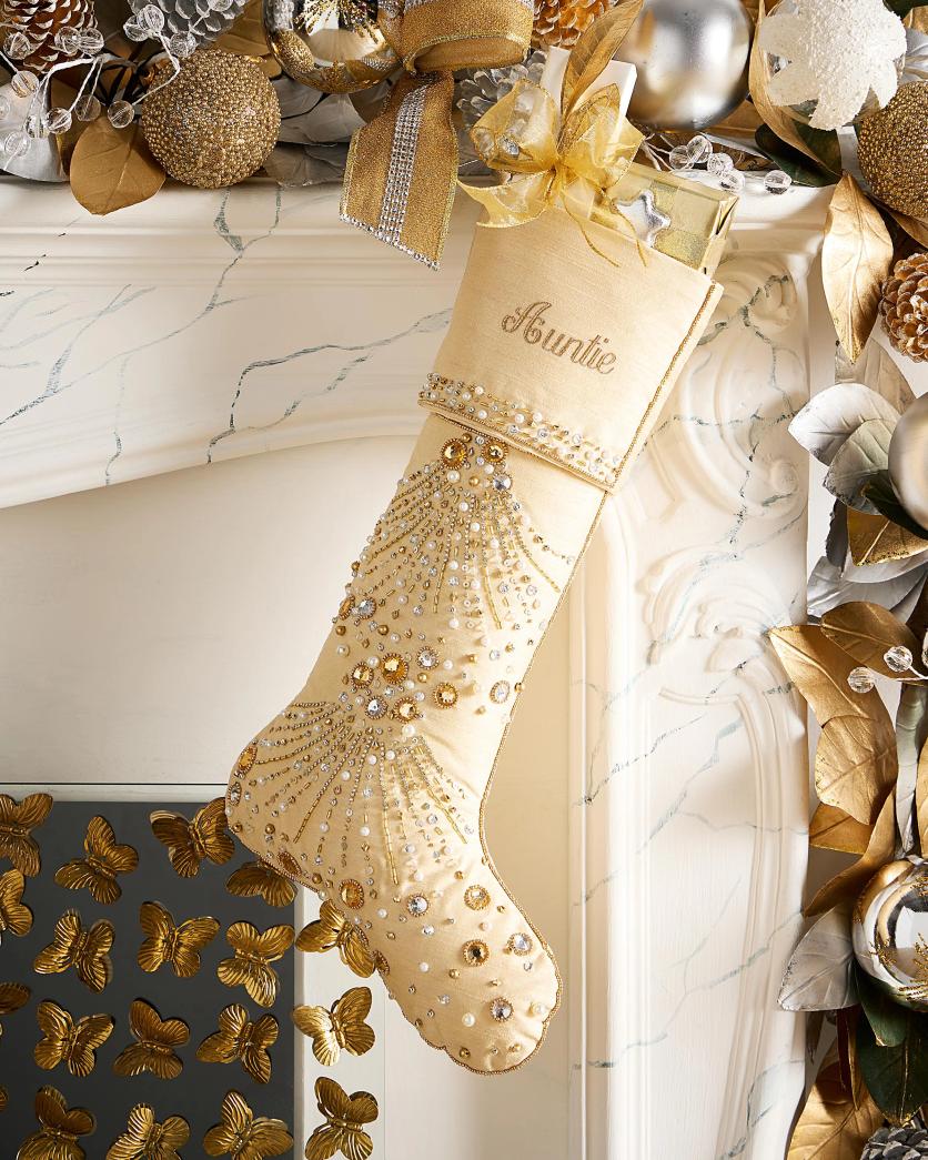 Kim Seybert Personalized Beaded Chandelier Cuffed Christmas Stocking ...
