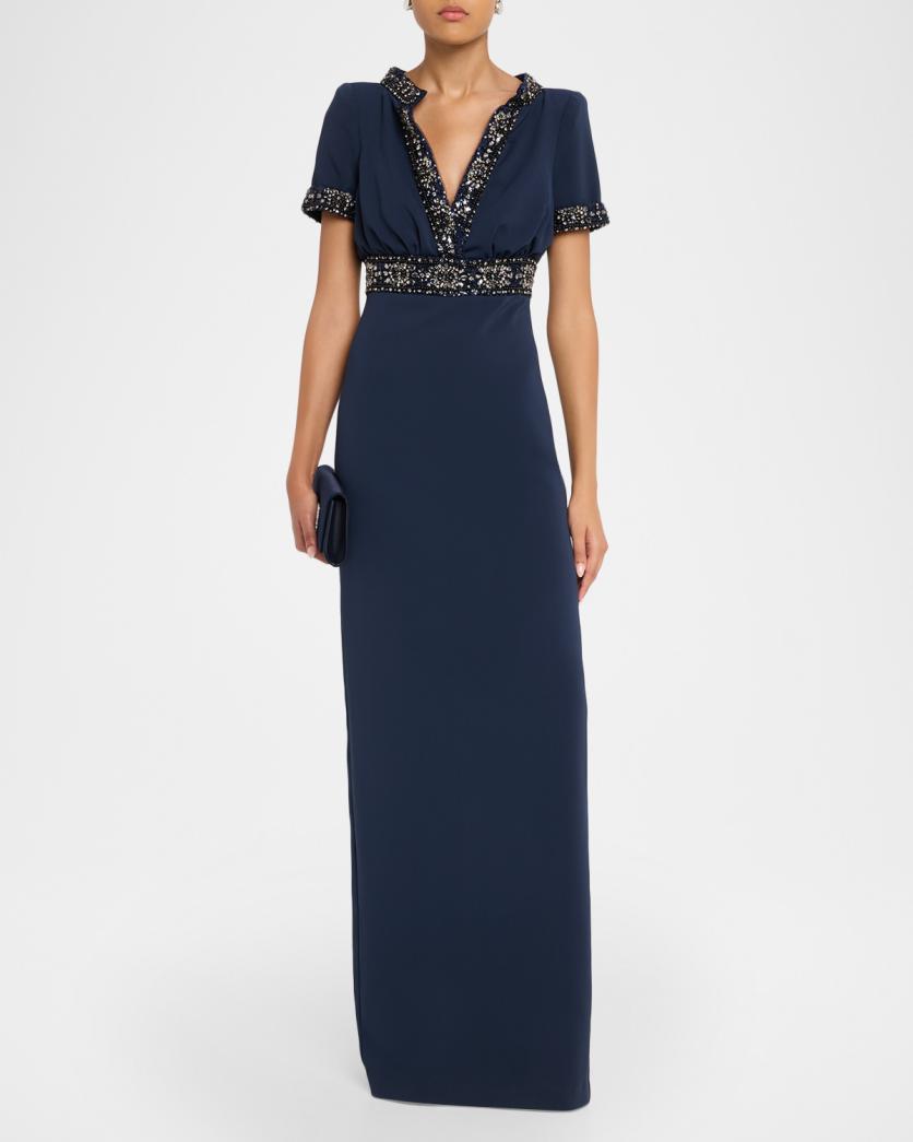 Badgley Mischka Crystal-Trim Column Gown | Neiman Marcus