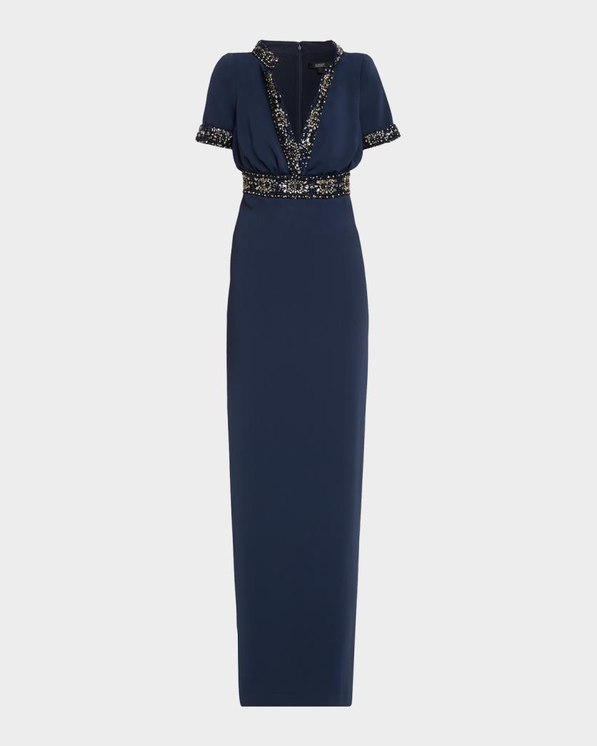 Badgley Mischka Crystal-Trim Column Gown | Neiman Marcus