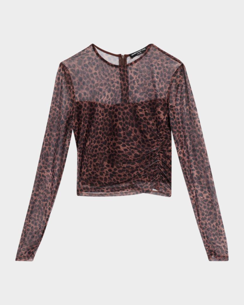 Generation Love Vivi Leopard-Print Mesh Top | Neiman Marcus