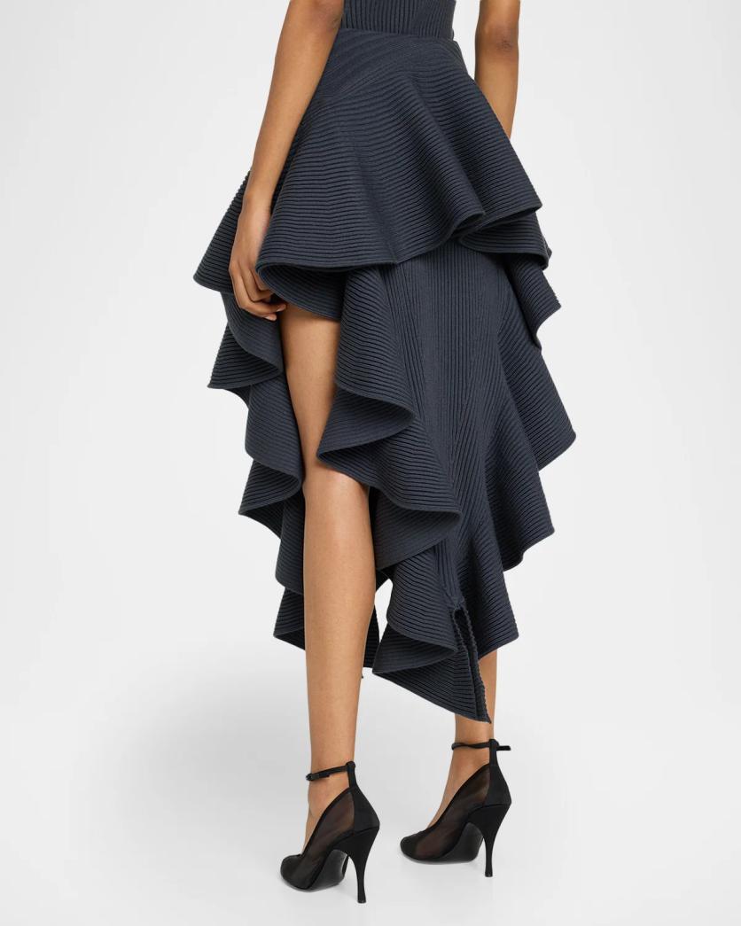 ALAÏA Ruffle Pointed Sculpted Midi Skirt | Neiman Marcus