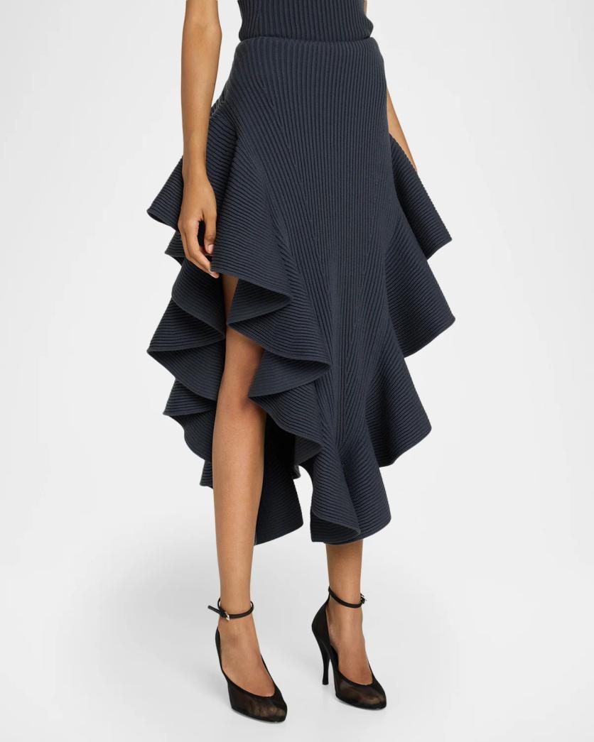 ALAÏA Ruffle Pointed Sculpted Midi Skirt | Neiman Marcus