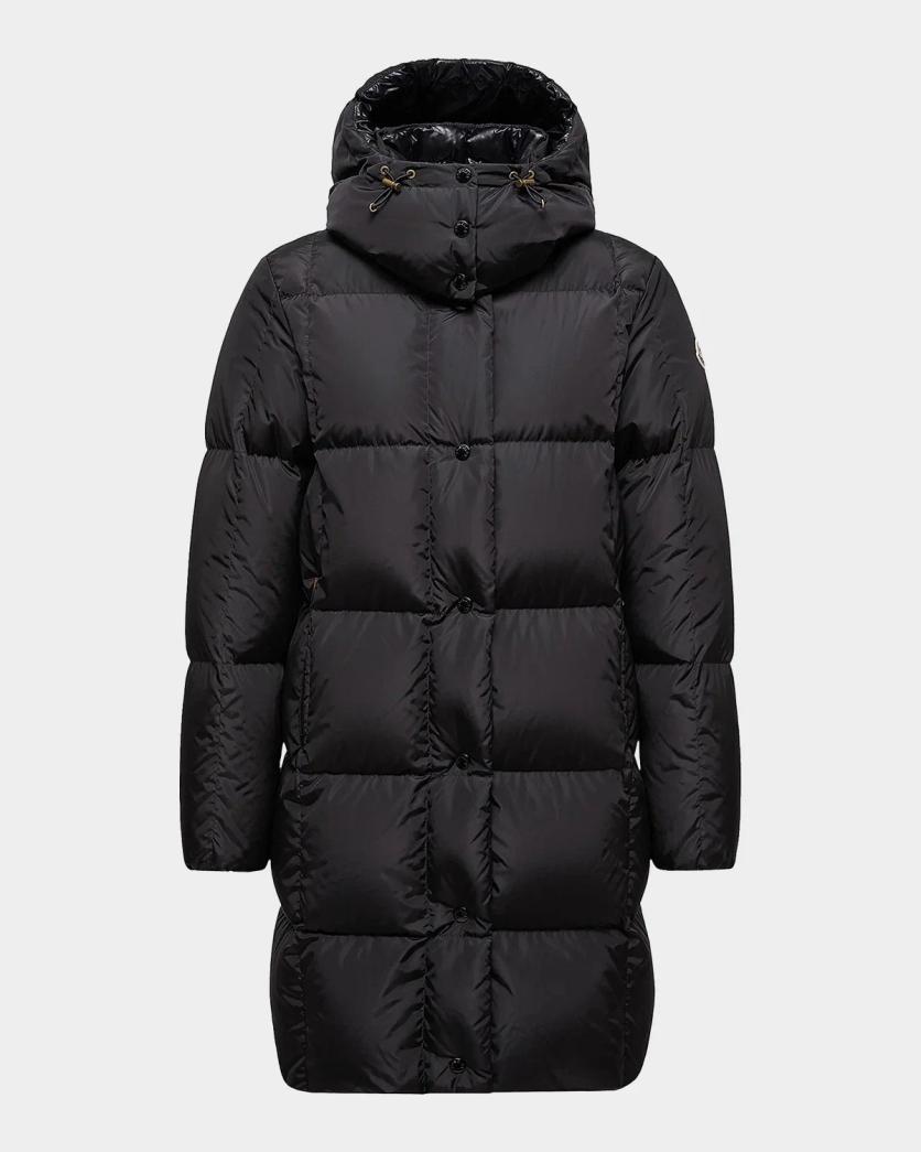 Moncler Litte Square-Quilted Hooded Long Down Jacket | Neiman Marcus