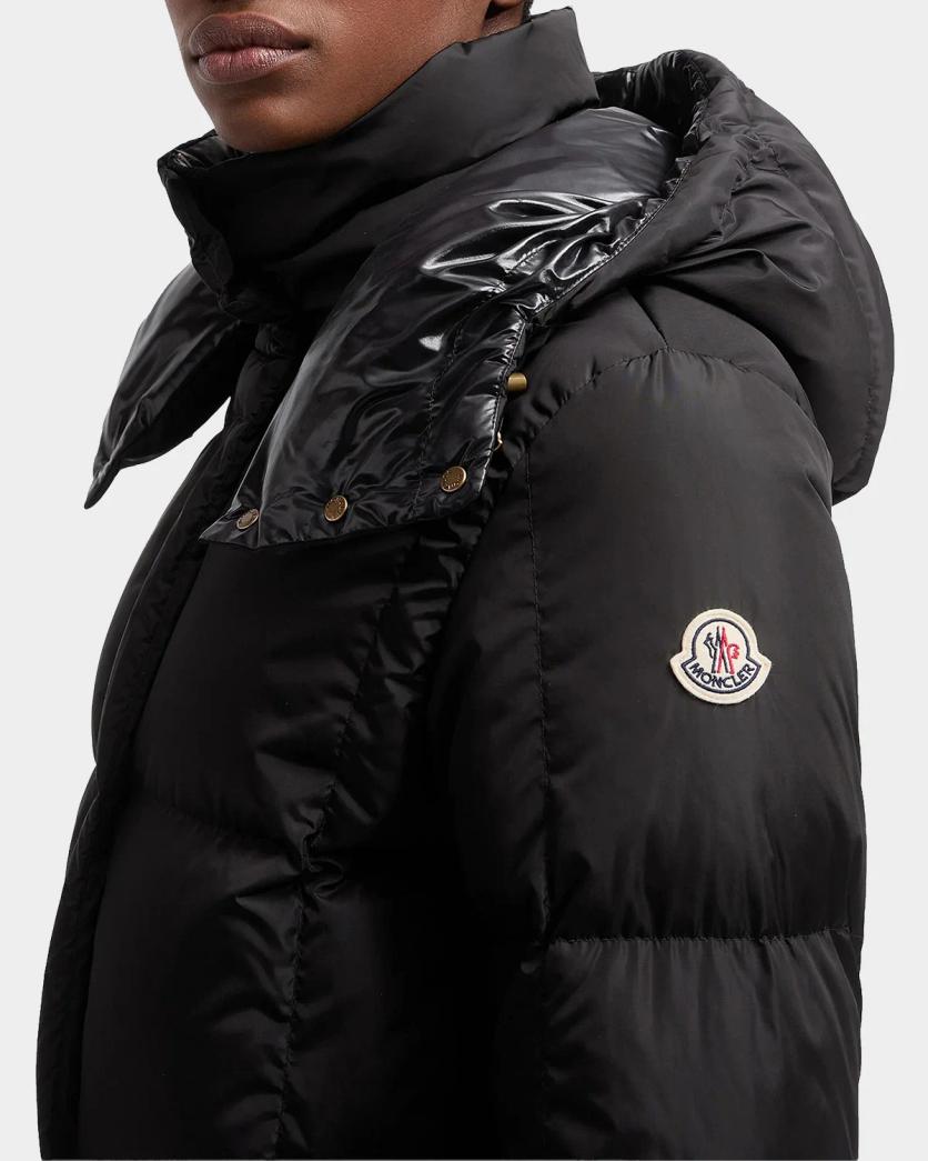 Moncler Litte Square-Quilted Hooded Long Down Jacket | Neiman Marcus