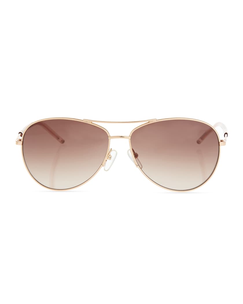 Metal Curved-Brow Aviator Sunglasses