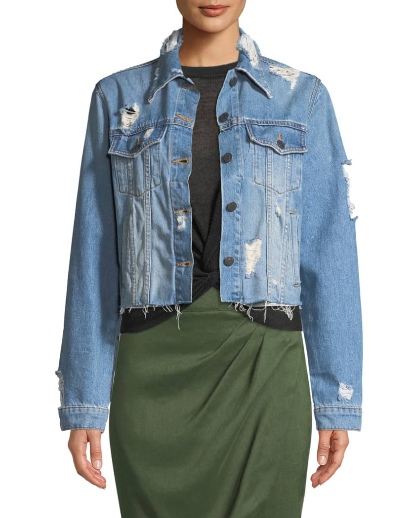Cropped distressed jean jacket outlet
