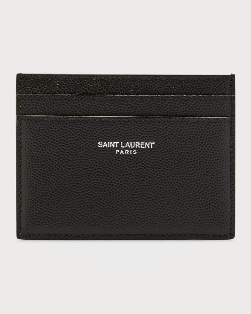 Yves Saint Laurent Monogram Card Case Grain Embossed Leather Pale