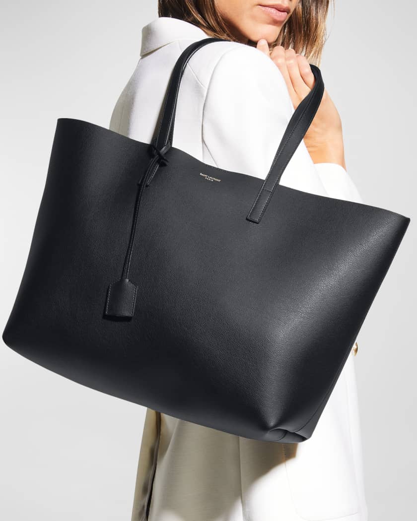 【関税&送料込】Saint Laurent Black Nylon Saint Laurent Shop Saint Laurent Shopping Bag East-West Tote in Smooth Leather