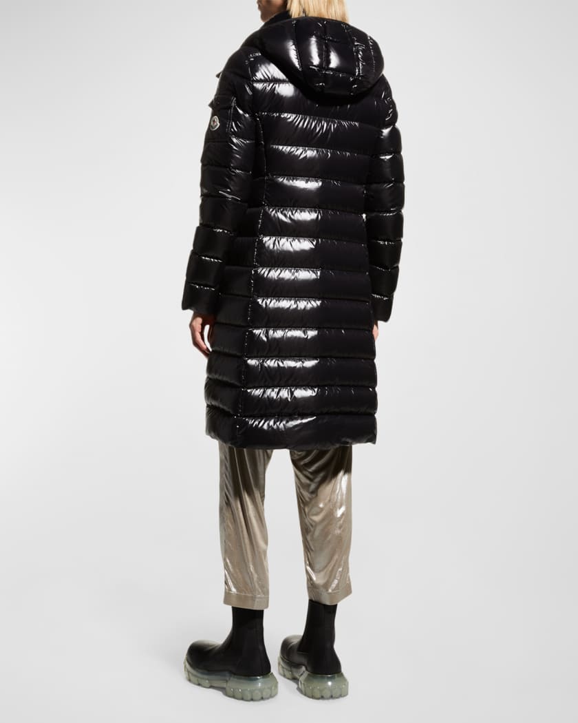 Moka shiny fitted puffer coat with hood best sale