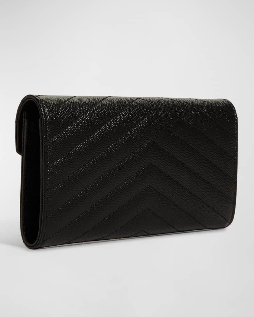 Saint Laurent YSL Monogram Large Flap Wallet in Grained Leather