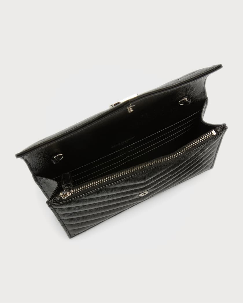 SAINT LAURENT YSL Grain de Poudre Envelope Wallet on a Chain Black