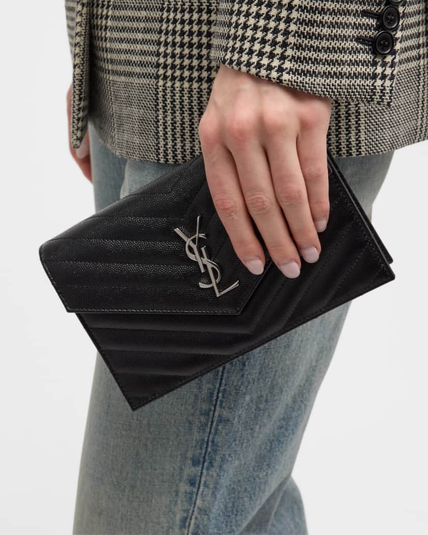 Black Chain-strap YSL-plaque grained-leather wallet, Saint Laurent