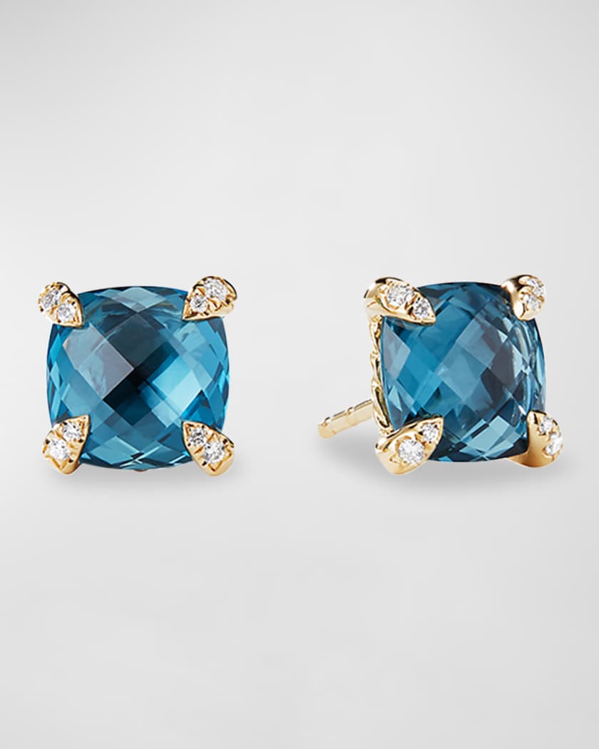 David Yurman Chatelaine 8mm Hampton Blue Topaz Diamond Earrings