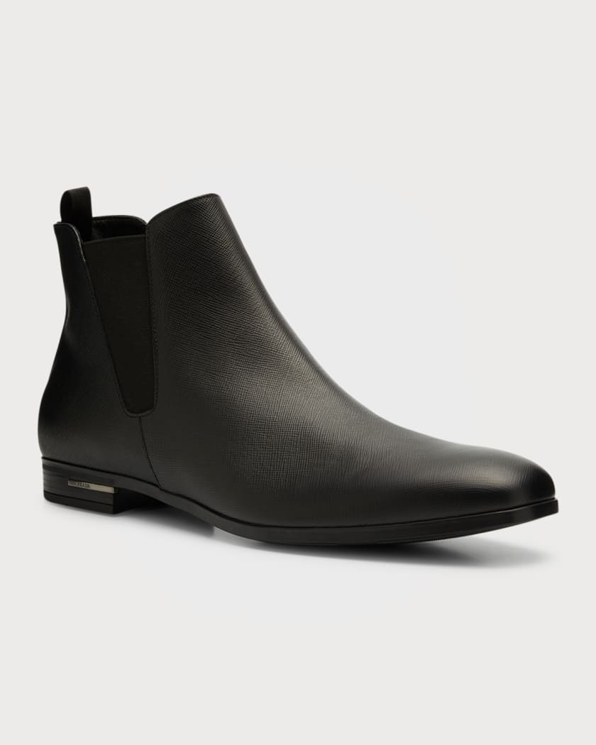 Saffiano Leather Chelsea Boots