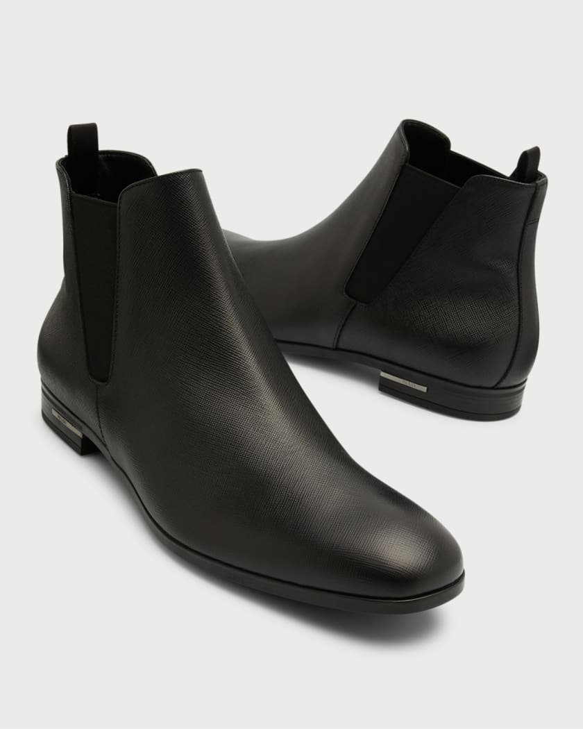 Saffiano Chelsea Boots, Black | Marcus