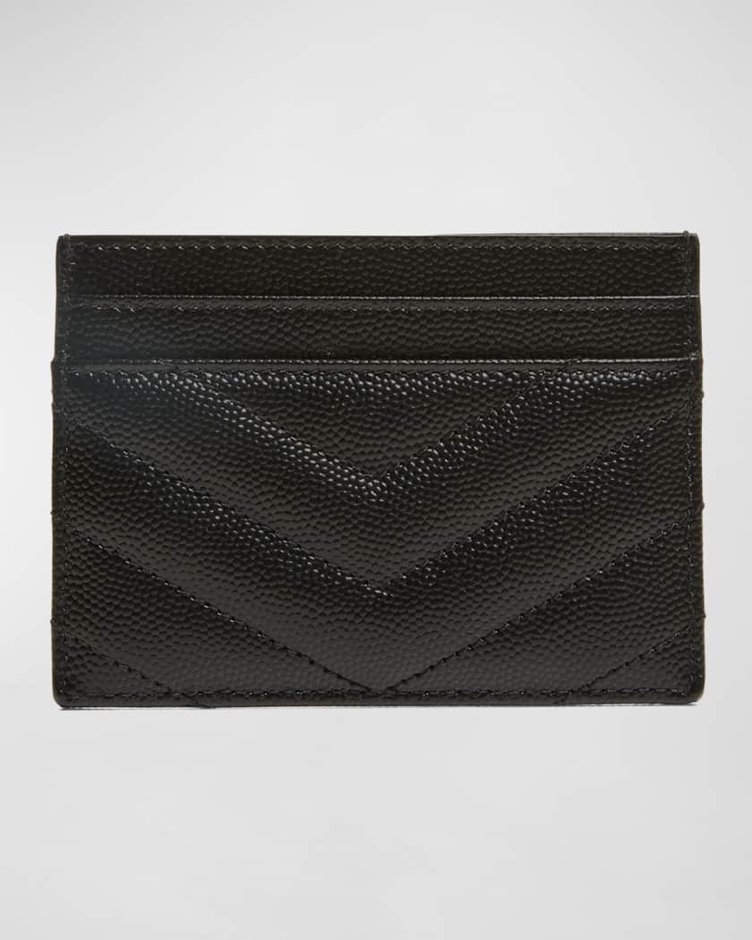 Saint Laurent YSL Grain de Poudre Leather Card Case, Silvertone