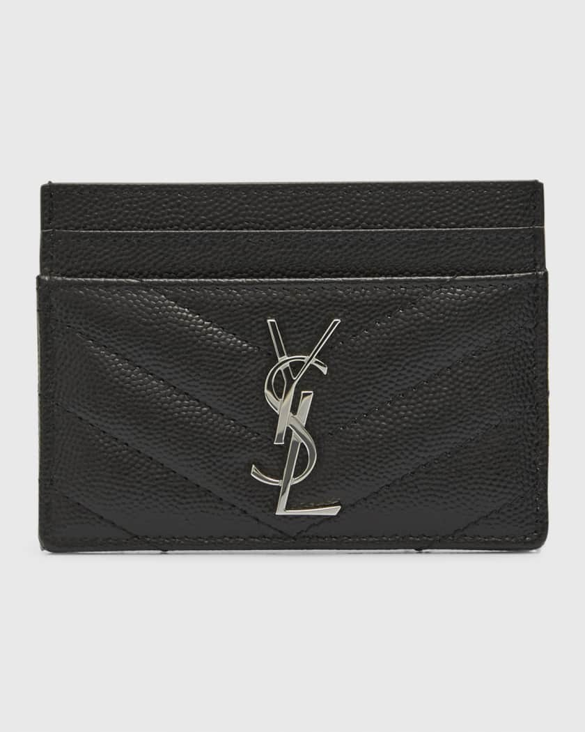 Yves Saint Laurent Cassandra Grain de Poudre Embossed Chain Wallet Black