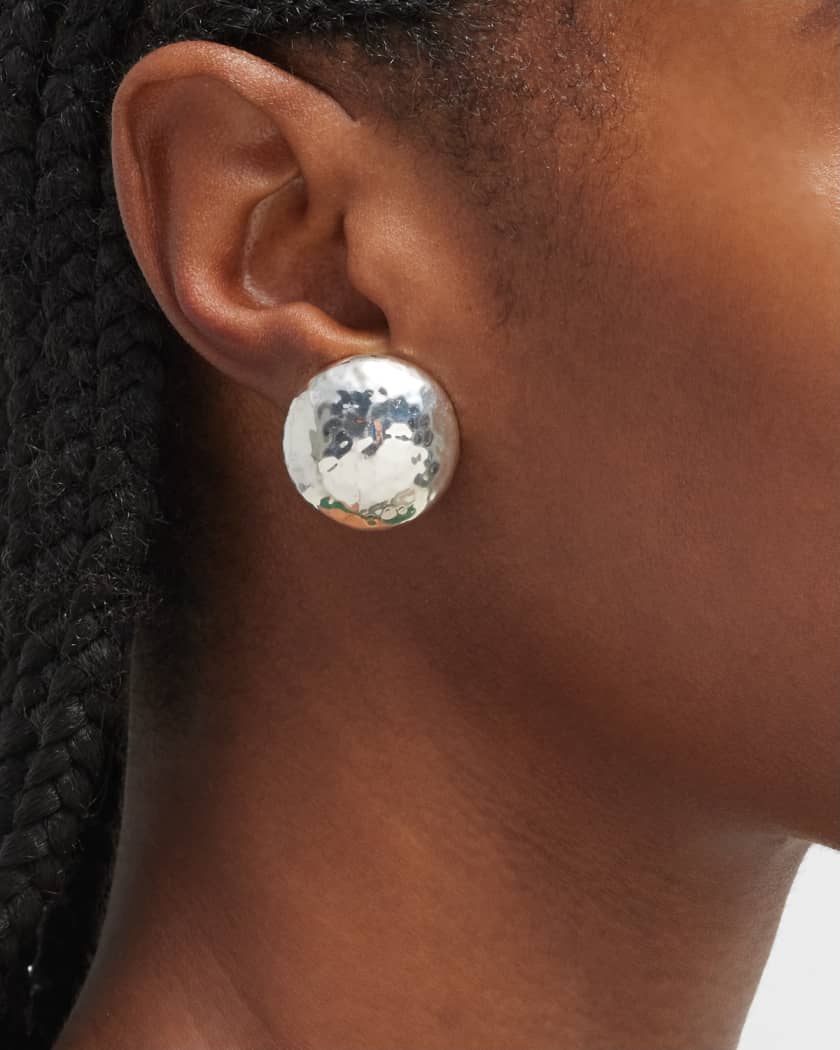 Silver button store stud earrings