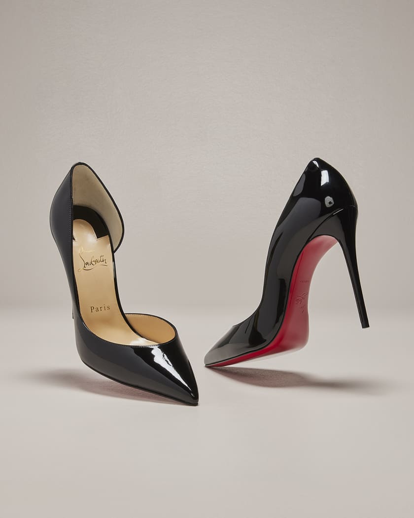 Christian Louboutin Black Patent Leather and Suede Embellished