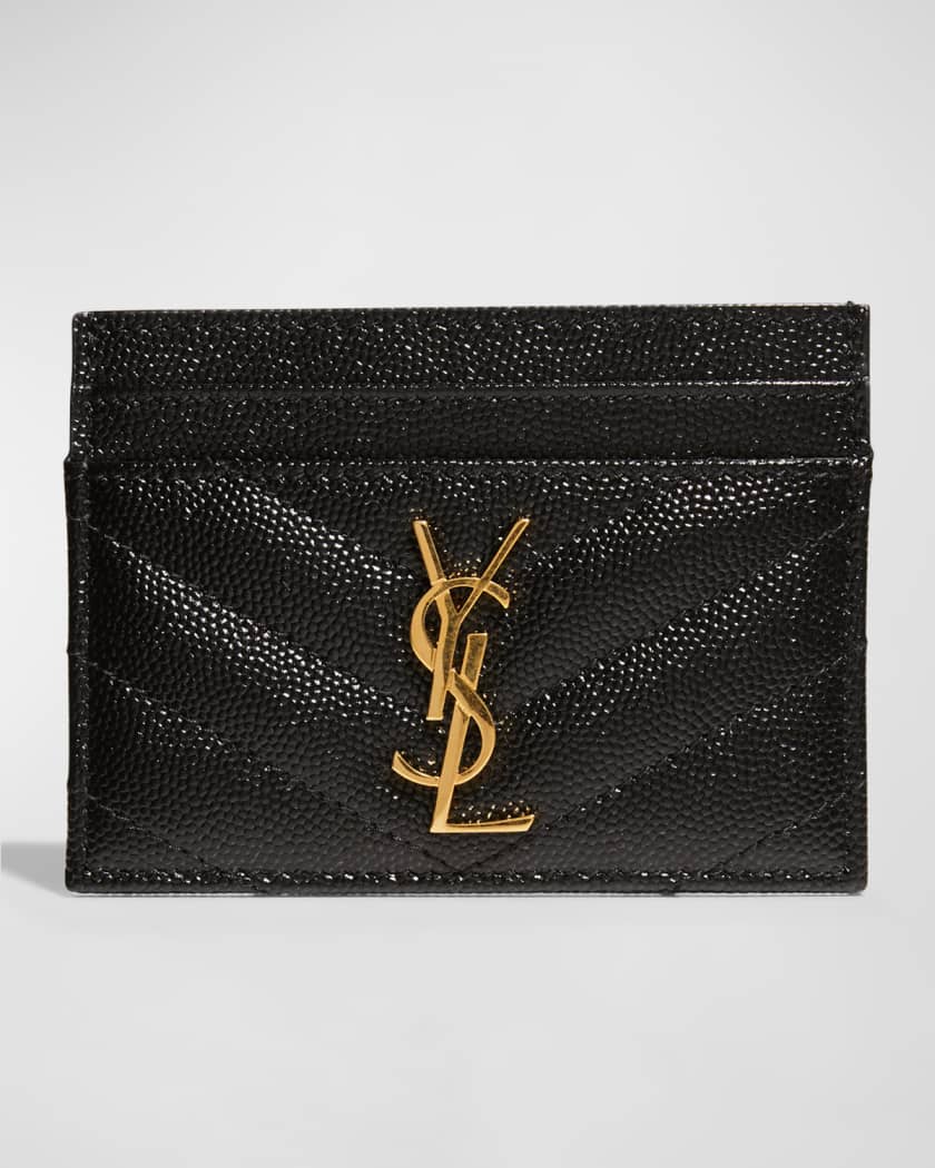 Saint Laurent YSL Grain de Poudre Leather Card Case, Golden Hardware