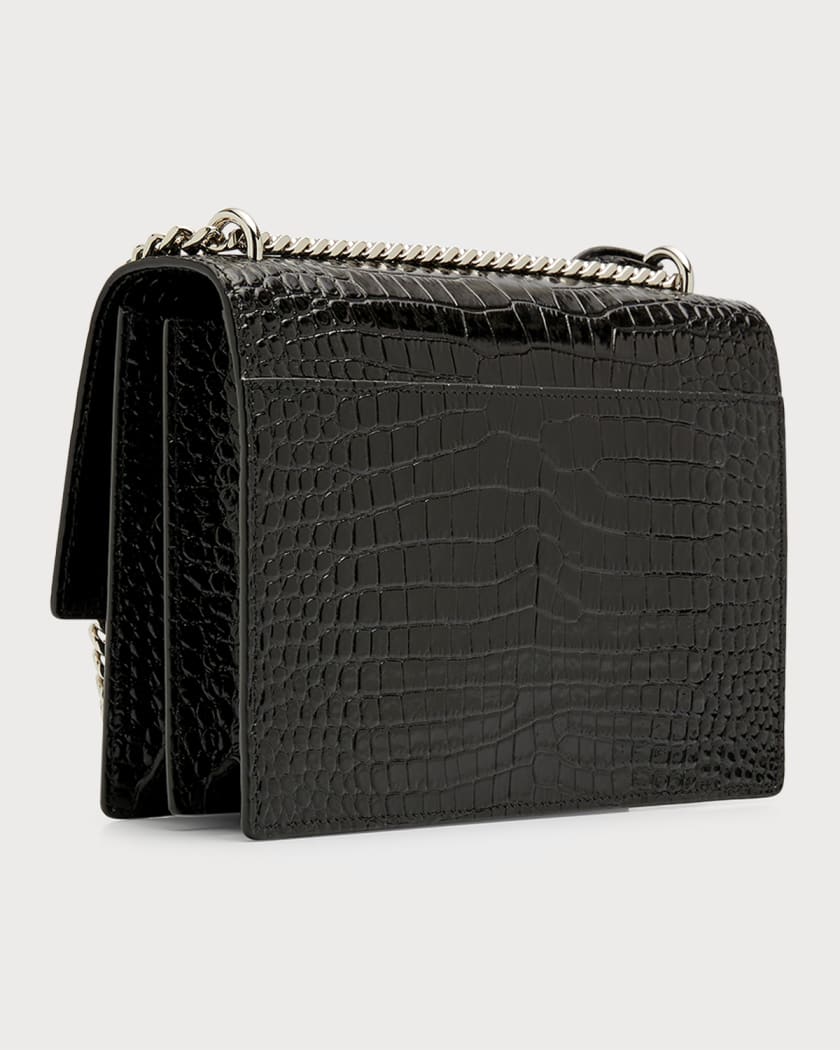 Sunset Medium YSL Crossbody Bag in Croc-Embossed Leather