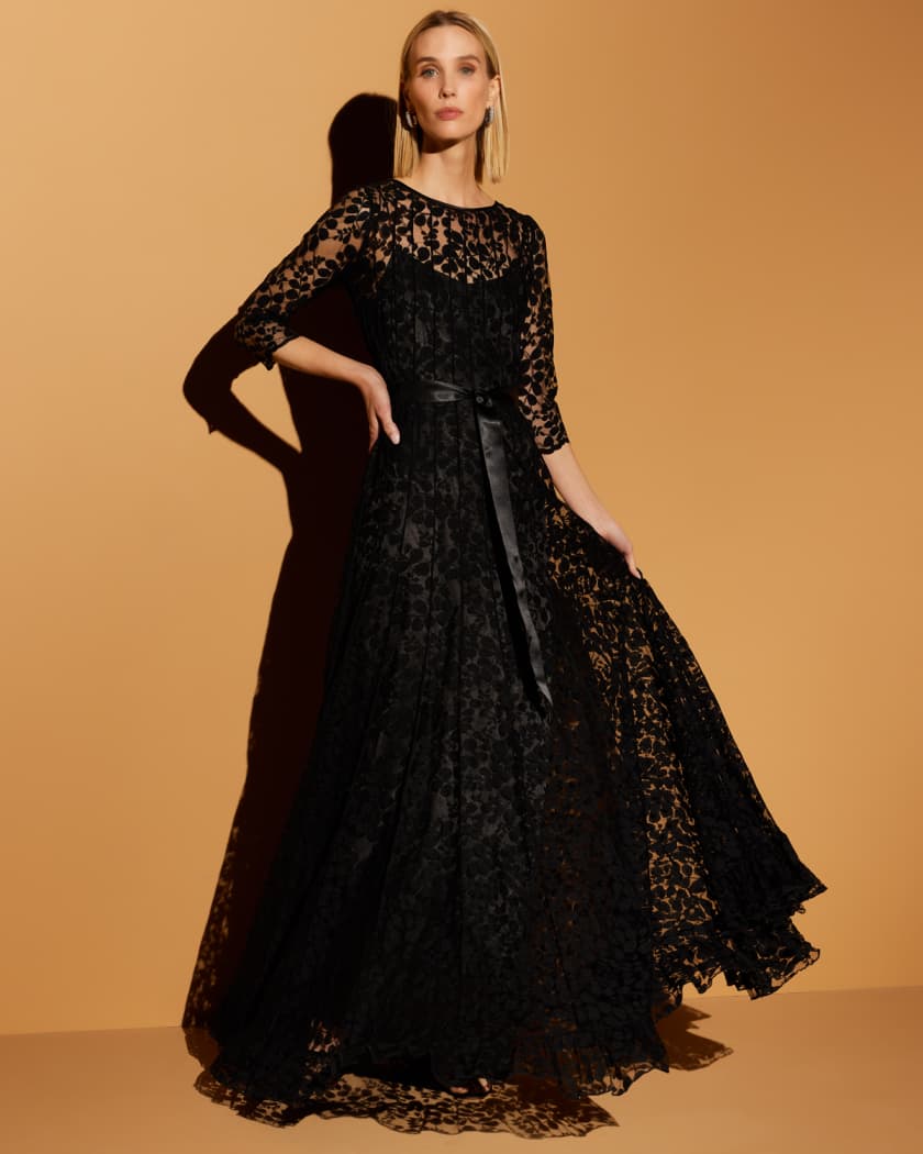 Rickie Freeman for Teri Jon 3 4 Sleeve Lace Overlay Gown Neiman