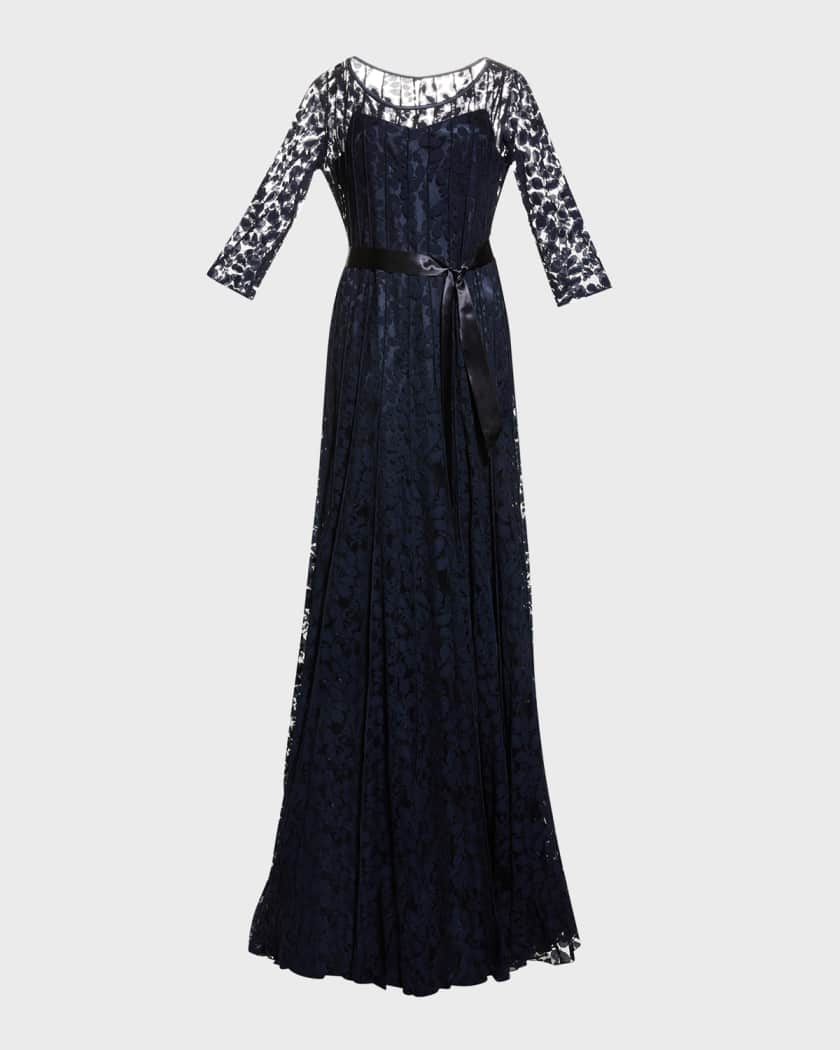 Navy Blue Lace Overlay Gown, Size 0