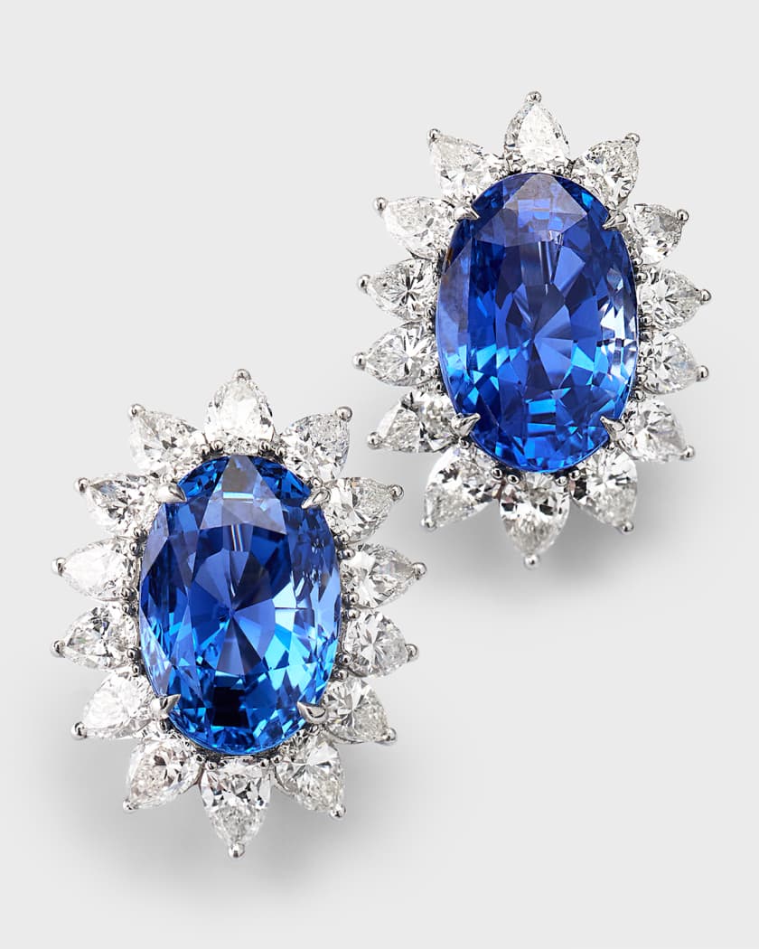 NM Estate Estate Platinum Oval Ceylon No Heat Sapphire and Diamond