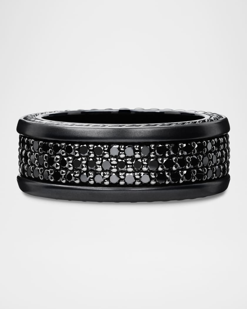 David Yurman Streamline Three-Row Band Ring with Black Diamonds and Black Titanium, Size 10