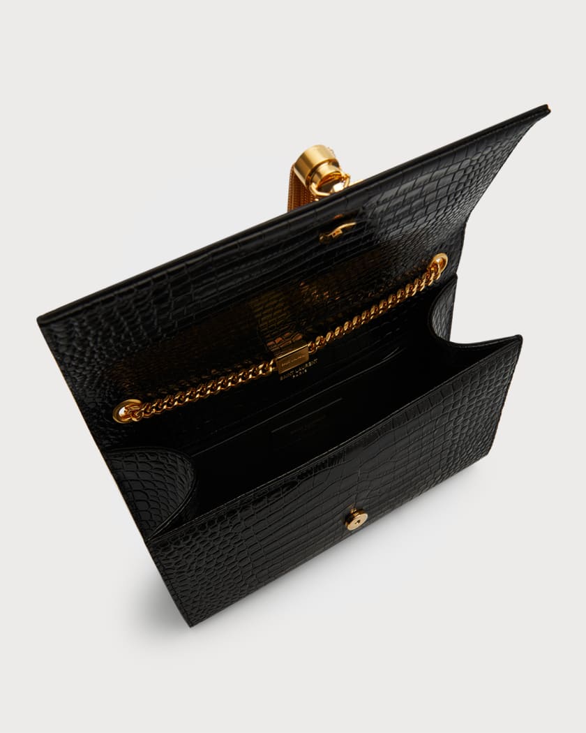 YSL Black Calfskin Crocodile Embossed Kate Monogram Tassel Chain WOC - A  World Of Goods For You, LLC