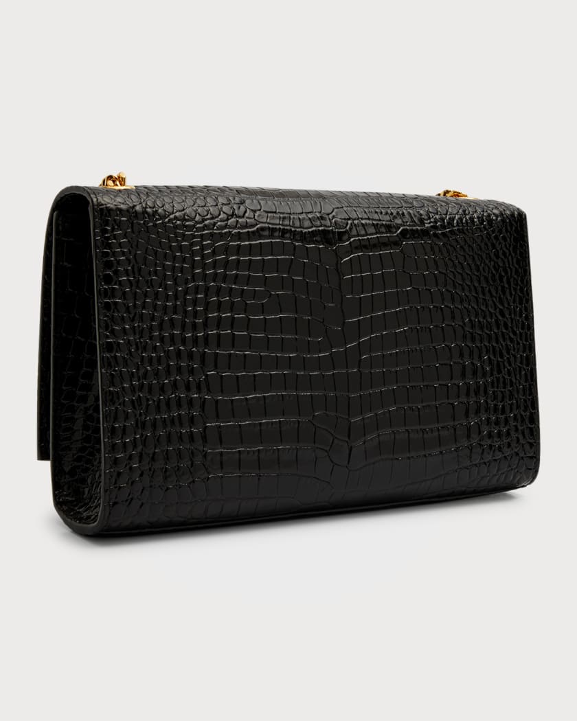 YVES SAINT LAURENT Crocodile Black Leather Gold Chain Clutch