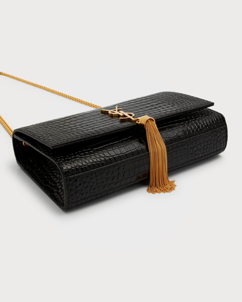 Saint Laurent Kate Monogram YSL Medium Crocodile-Embossed Tassel Shoulder  Bag