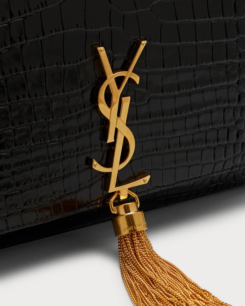 Saint Laurent Kate Monogram YSL Medium Crocodile-Embossed Tassel