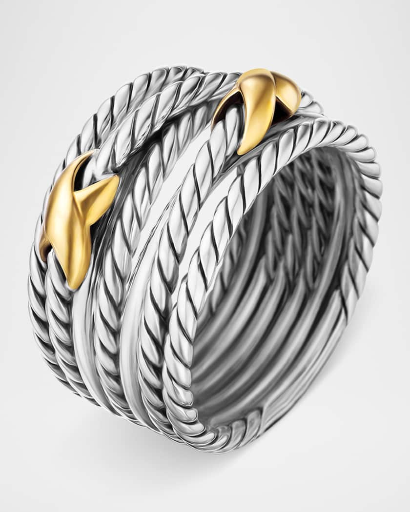 David Yurman Double X Crossover Ring with 18K Gold in Silver 13mm