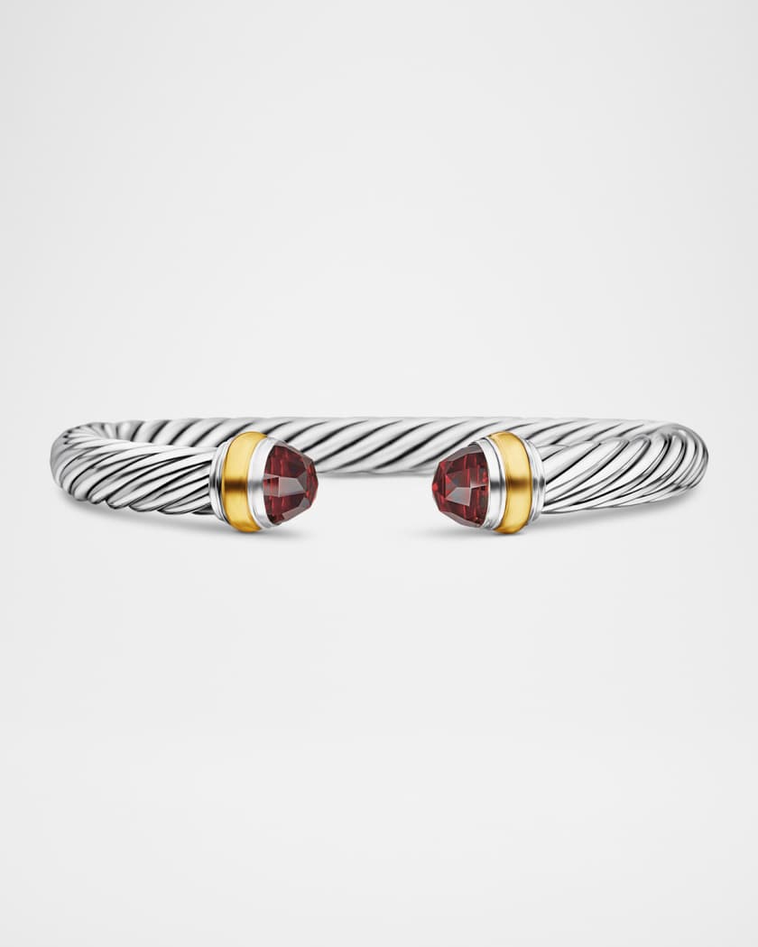 Cable Bracelet with Gemstone and 14K Gold in Silver 7mm