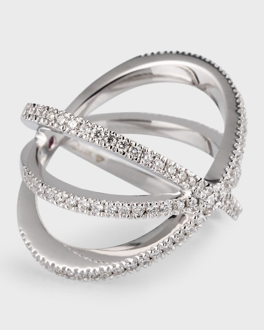 18K White Gold Diamond Double Crisscross Ring Size 5 8