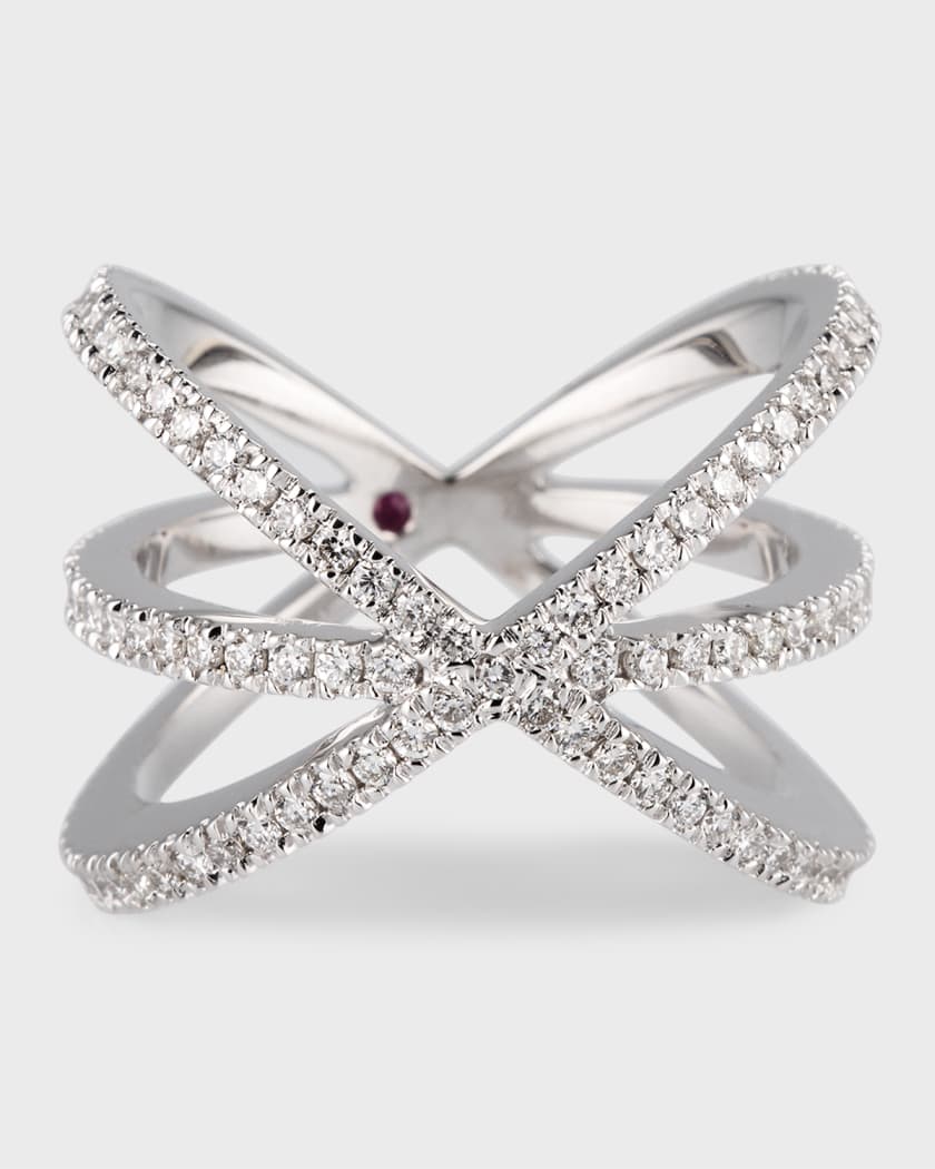 Roberto Coin 18K White Gold Diamond Double Crisscross Ring Size 5