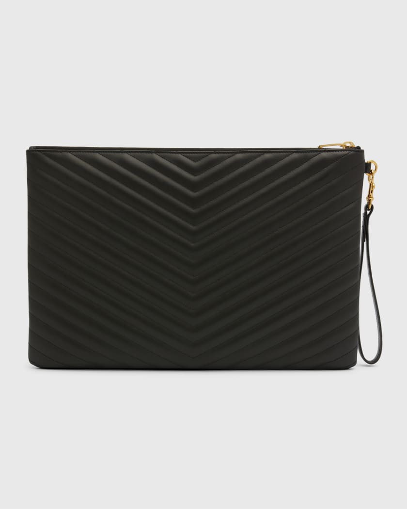 Saint Laurent YSL Monogram Large Pouch in Smooth Leather | Neiman