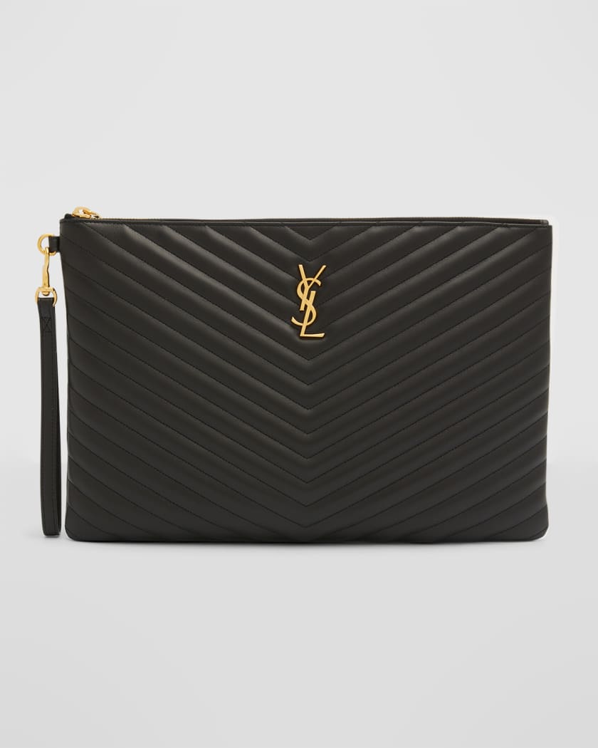 Saint Laurent Monogram YSL Quilted Wristlet Pouch Bag