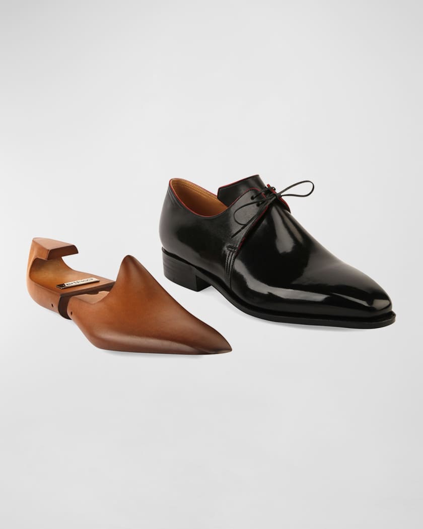Corthay Arca Calf Leather Derby Shoe with Red Piping Black