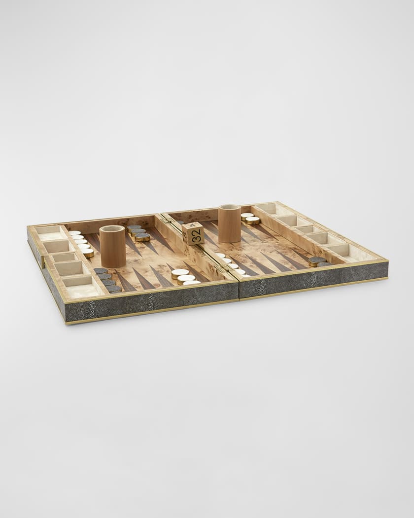 AERIN Chocolate Faux Shagreen Backgammon Set | Neiman Marcus