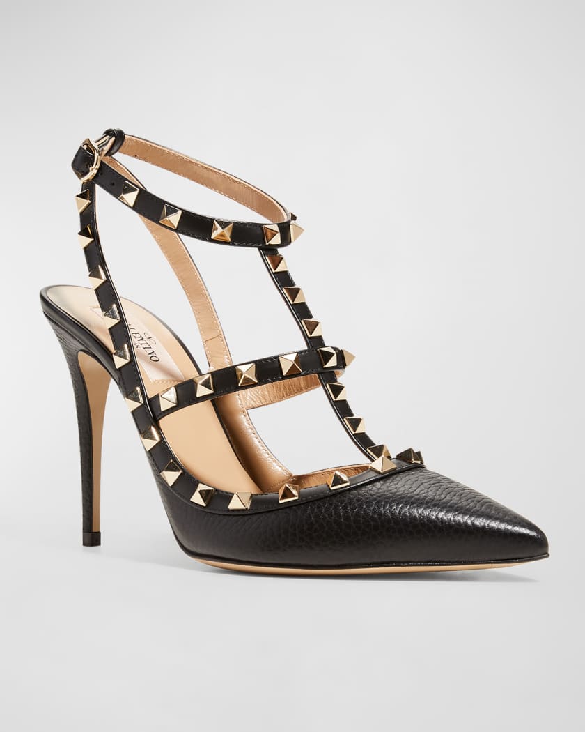 Valentino Garavani Rockstud Caged 65 Patent Leather Ankle Strap Pumps 