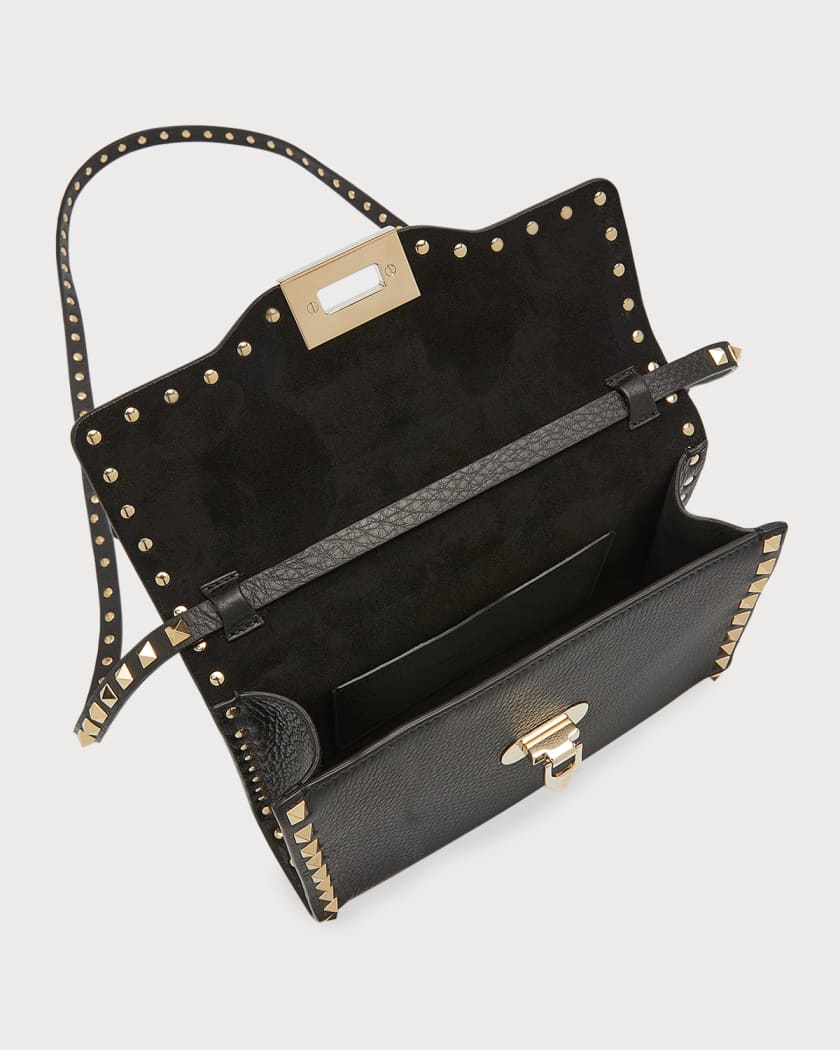 Rockstud Spike Medium Leather Shoulder Bag in Black - Valentino Garavani