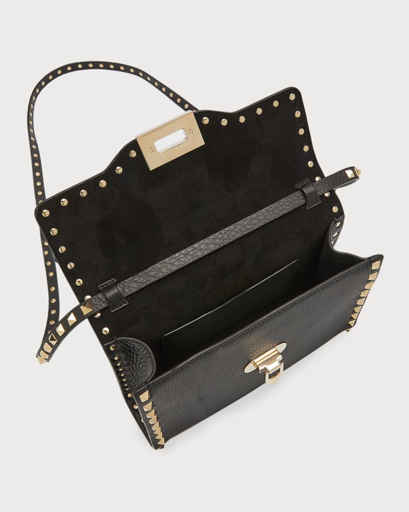 Valentino+Rockstud+Gold+Shoulder+Bag+Small+Black+Leather for sale online