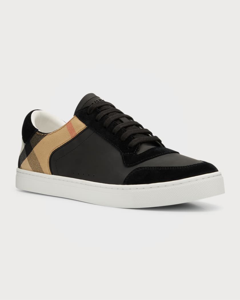 Burberry Men s Reeth Leather House Check Low Top Sneakers Black